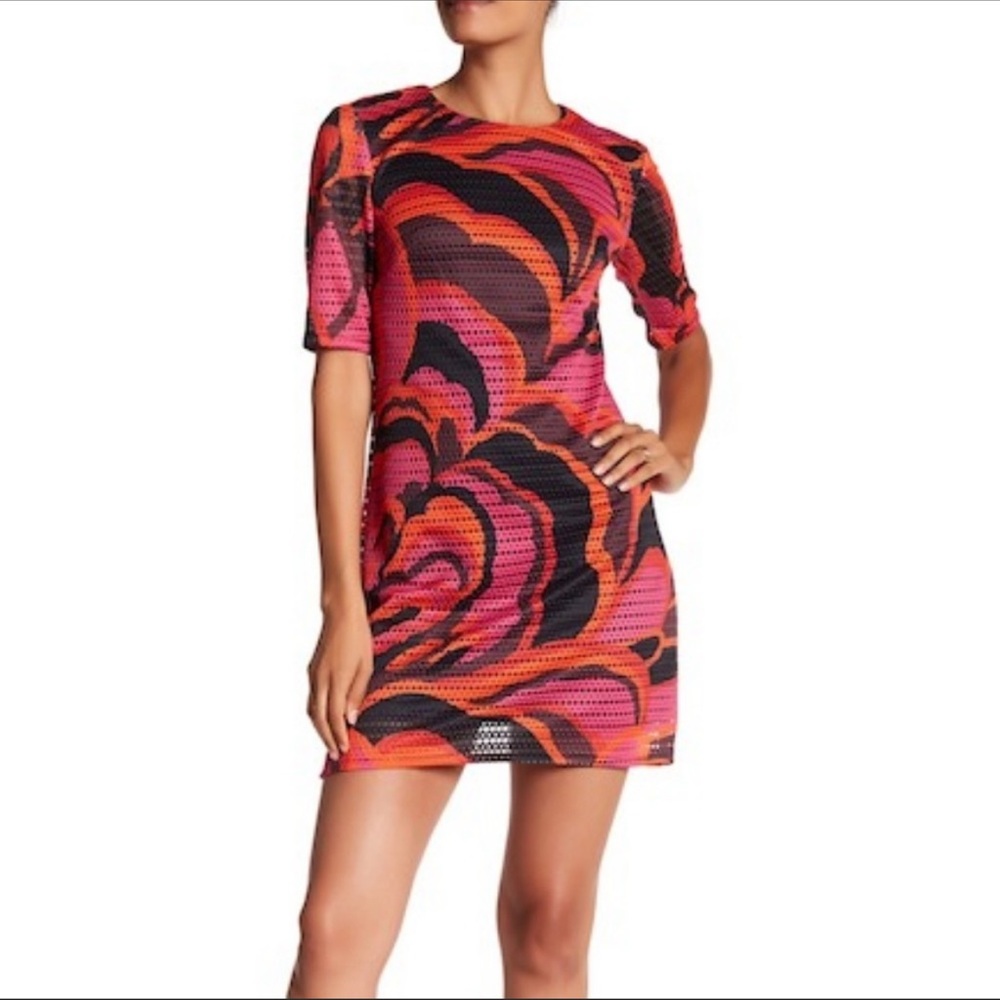 Trina Turk Nagoya Blossom Dress Mesh Overlay Short Sleeve Women's Size XS - Picture 2 of 12